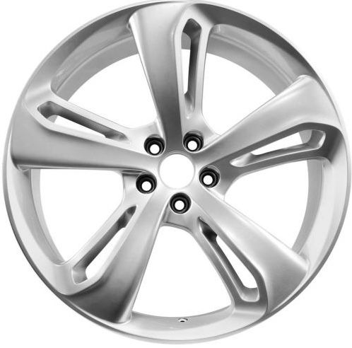 A silver metallic car wheel rim with a multi-spoke design, shown against a plain white background.