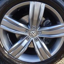 Close-up of a Volkswagen car wheel rim