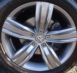 Close-up of a Volkswagen car wheel rim